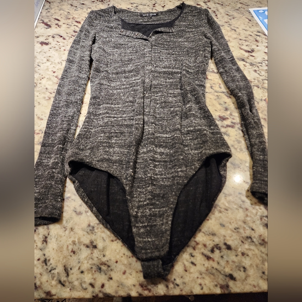 David Lerner XS Bodysuit Heather Grey Henley Made in  USA